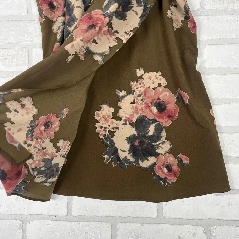 Intimately Free People XS Olive Green Floral Cami Cross Back Spaghetti Strap Top
